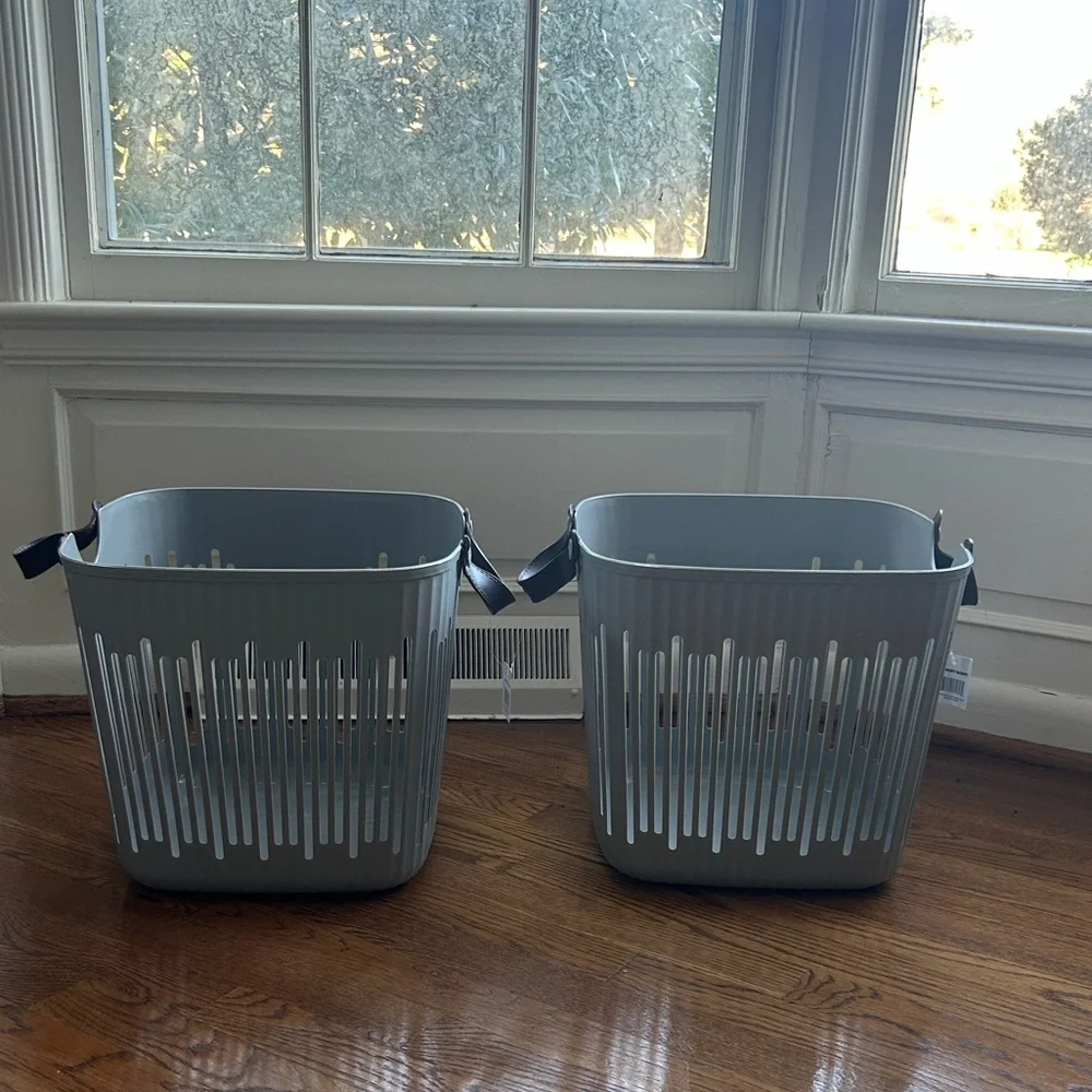 Sexy Storage Tote Set of 2 Scandinavian Open Slit Rounded Square Leather Handles